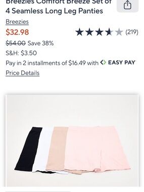 Breezies Comfort Breeze 4-Pk Seamless Long Leg Panties: Basic/Medium MSRP $55